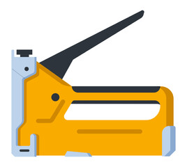 Fototapeta premium Staple gun featuring a black handle and vibrant yellow body, isolated on a clean white background, ideal for construction, carpentry, and various DIY projects