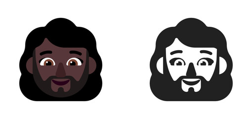Person with Beard Emoji (Long Dark Hair, Dark Skin Tone)
