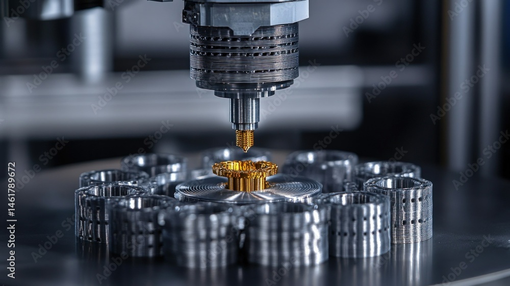 Poster advanced machinery performing precision engineering on metallic components