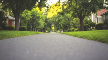 Obraz premium Quiet suburban street lined with trees on a sunny day