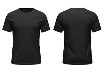 A black t shirt shown from the front and back on a white background for apparel design mockups use