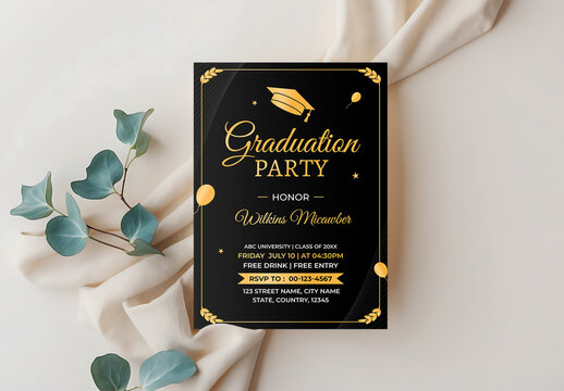 Elegant Black & Gold Graduation Celebration Invitation