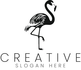 Elegant Black Flamingo Silhouette Logo Design Graphic Art bird icon white clean avian image print   