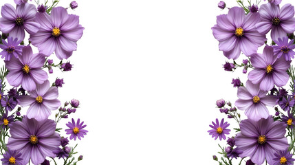 Fototapeta premium Purple Cosmos Flowers Frame Black Background