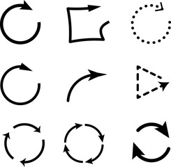 Black Arrow Icon Set with Circular and Curved Arrows. Monochrome Arrow Symbols for Infographics, UI Elements, Presentation Charts, Navigation Design and Directional Concepts in Minimal Style