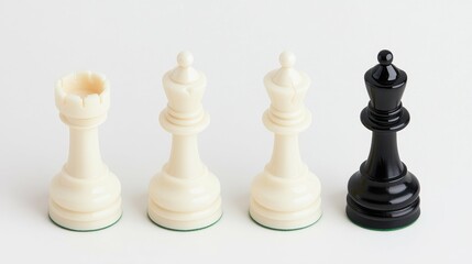 Chess rooks and kings with black king on white background