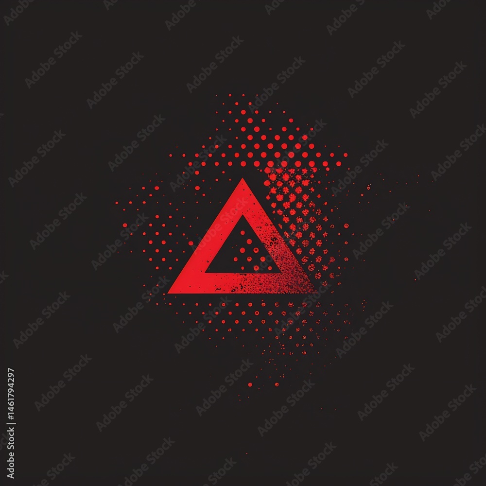 Aufkleber abstract geometric composition: red triangle with distressed halftone texture