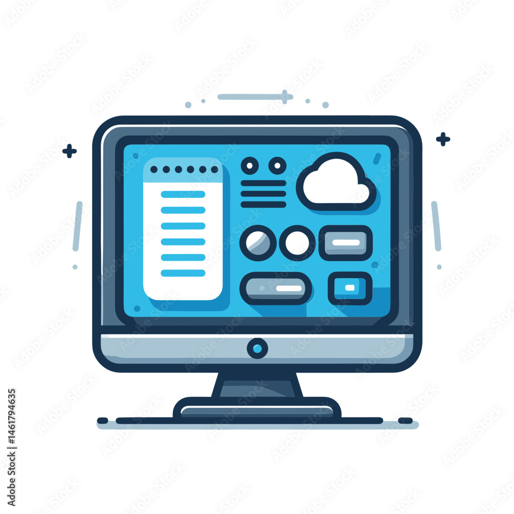 Fototapete Vector computer interface icon featuring buttons and cloud storage representing technology and digital innovation 