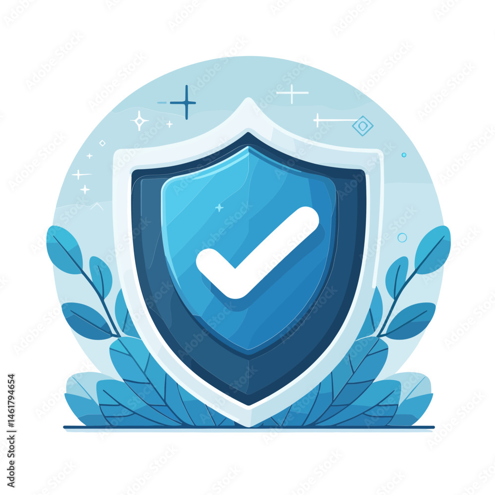 Poster vector shield icon with check mark representing security and protection
