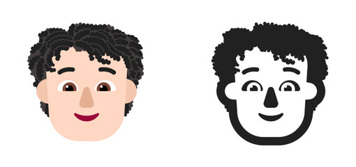 Person's Face Emoji (Curly Dark Hair, Light Skin Tone)
