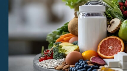 A colorful and nutritious display of fresh produce and dairy for healthy living
