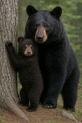 Fototapeta premium bear and cub in the forest