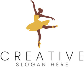 Elegant Ballerina Dancing Graceful Pose Yellow Dress Studio Shot art art girl logo icon dance woman 