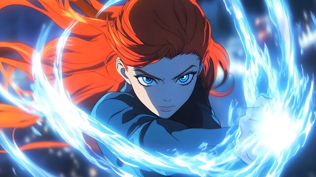 Rena Rouge using illusion powers in a magical burst in anime style