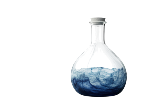 Blue liquid in glass flask