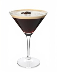 Elegant Espresso Martini Cocktail Served in a Clear Glass with Coffee Beans on Top
