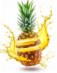 Fresh Pineapple Surrounded By Yellow Splash Creating A Vibrant Tropical Fruit Scene