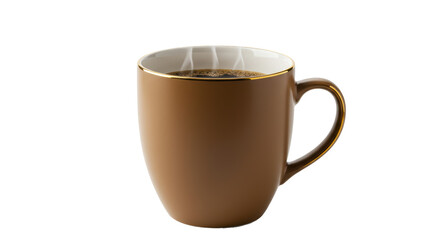 Isolated Brown Ceramic Coffee Mug with Golden Rim