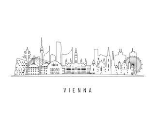 Obraz premium Detailed Vienna skyline vector illustration. Vienna buildings in line art style, perfect for modern designs.