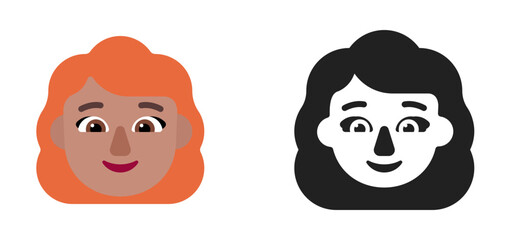 Woman's Face Emoji (Orange Hair, Medium Skin Tone)
