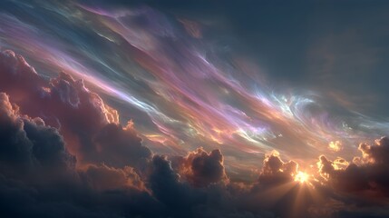 Fototapeta premium Radiant Cumulus Cloudscape Illuminated by Orange and Purple Dusk – Immersive Visual for Digital Wellness and Eco Branding