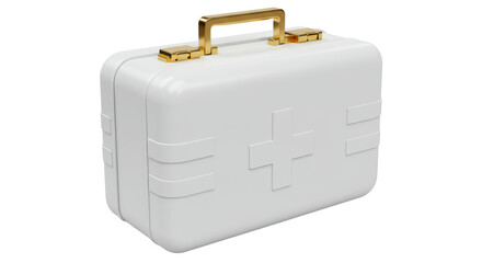 Isolated White First Aid Kit with Gold Accents and Cross Symbol