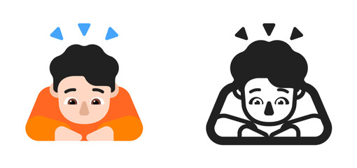 Person Bowing Deeply Emoji (Light Skin Tone, Dark Hair, Orange Shirt)
