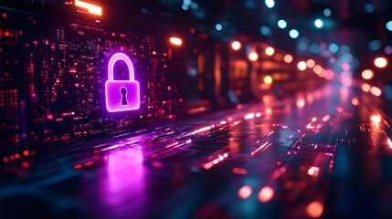 Glowing padlock on a digital circuit board, symbolizing cybersecurity and data protection.
