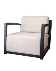 A wooden chair with a comfortable fabric seat, isolated with clipping path