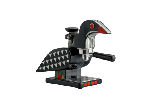 Elegant bird shaped espresso coffee machine on transparent background