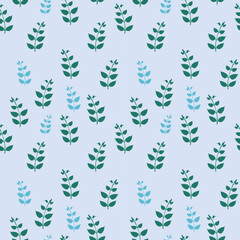 seamless pattern of dark and light blue leaves with a pale blue background for greeting cards, package paper and backgrounds