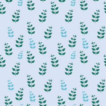 seamless pattern of dark and light blue leaves with a pale blue background for greeting cards, package paper and backgrounds