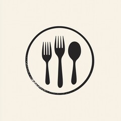 Minimalist Icon of Eating Utensils in a Circular Frame Representing Dining