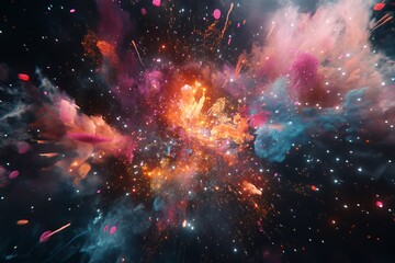 Obraz premium Vivid Colorful Fireworks Explosion In Night Sky