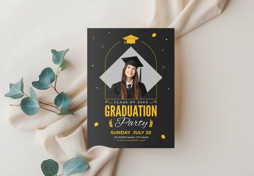 Formal Graduation Ceremony Invite &ndash; Gold Accents on Black