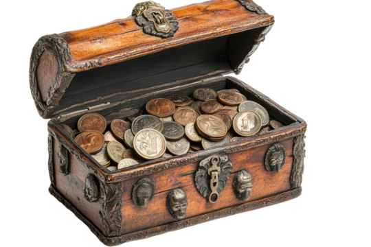 Open treasure chest of coins
