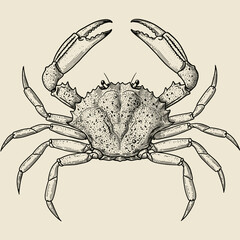 Detailed crab sketch illustration, top view, on beige background