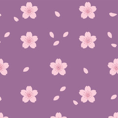 Seamless cherry blossom flower pattern on purple background