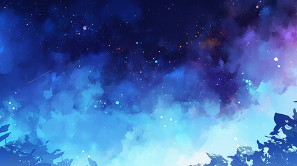 Fototapeta premium 水彩画の夜景星空 generative ai