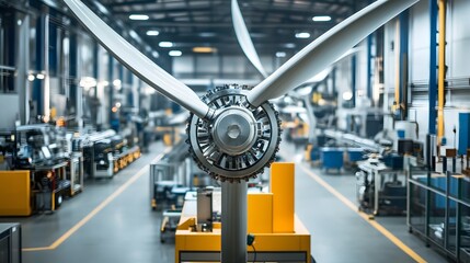 Fototapeta premium Industrial machinery hub with complex turbine assembly.