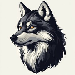 Naklejka premium Wolf illustration showcasing detailed features and striking colors with a focus on its expressive eyes and fur texture