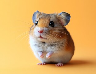 Cute hamster posing, orange background, studio shot, pet