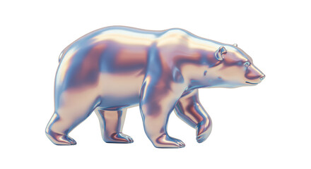 Isolated Iridescent Walking Bear Figurine with Shiny Finish