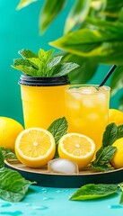 Refreshing lemonade with mint and ice
