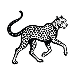 Sleek black and white vector illustration of a graceful cheetah in a walking pose