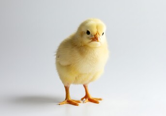 Obraz premium Adorable Fluffy Yellow Baby Chick Cute Animal Farm Bird Poultry Newborn life small image white young
