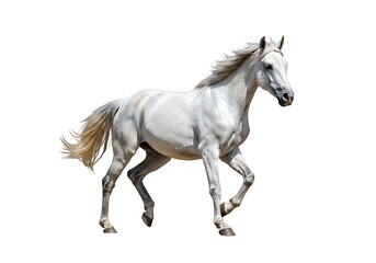Fototapeta premium White Horse Galloping Dynamic Powerful Animal Energy Speed Graceful Majestic Stallion Running Wild