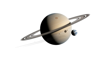 Isolated Saturn Planet with Rings and Moon © Jonathan