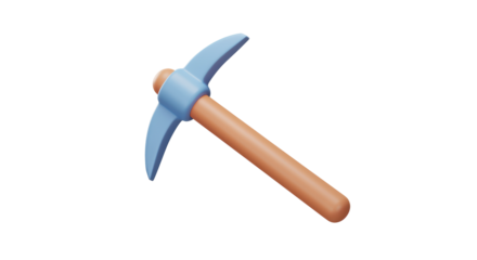 Isolated Cartoon Style Pickaxe with Wooden Handle