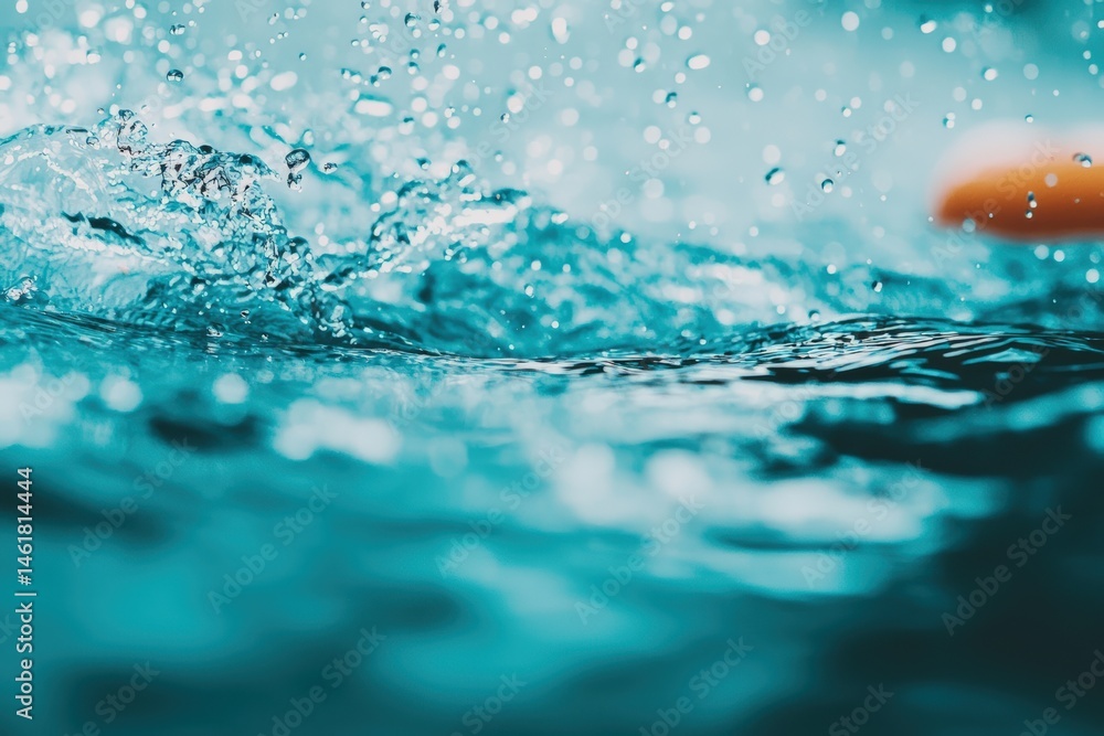 Poster Water splashing creating dynamic ripples and droplets in turquoise pool